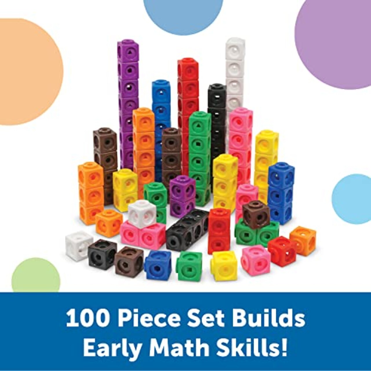 MathLink Cubes - Set of 100 Cubes, Ages 5+,Math Manipulatives, Math Cubes, Homeschool Supplies, Kindergartner Classroom Supplies, Back to School Supplies, Teacher Supplies